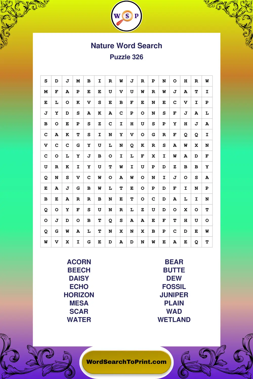 Nature Word Search Puzzle 326