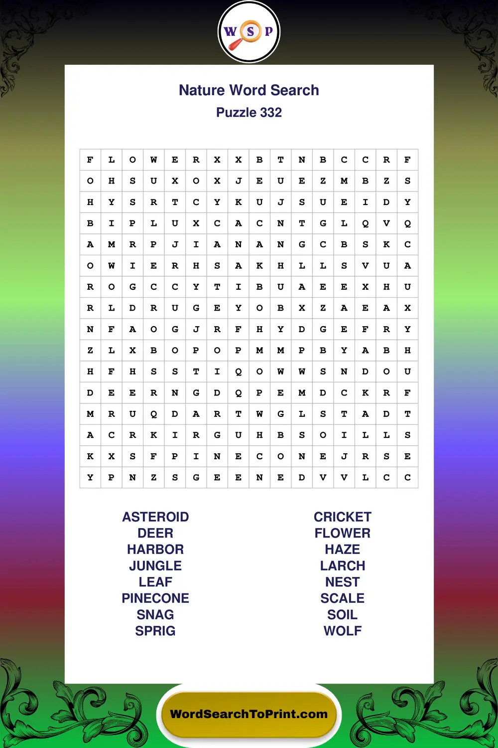 Nature Word Search Puzzle 332