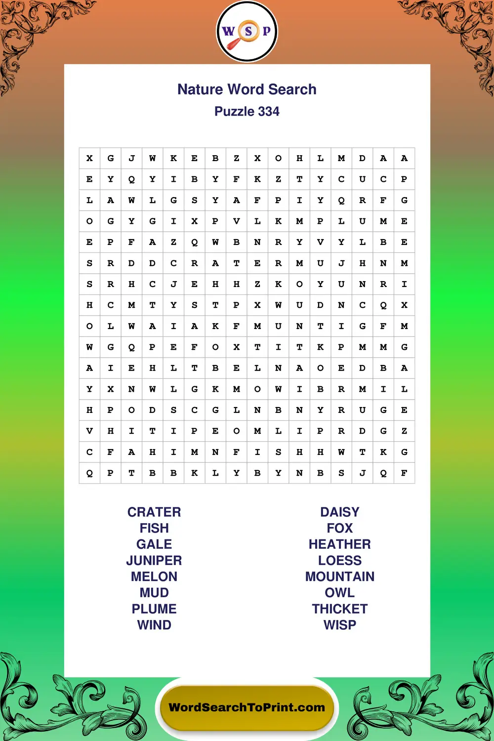 Nature Word Search Puzzle 334