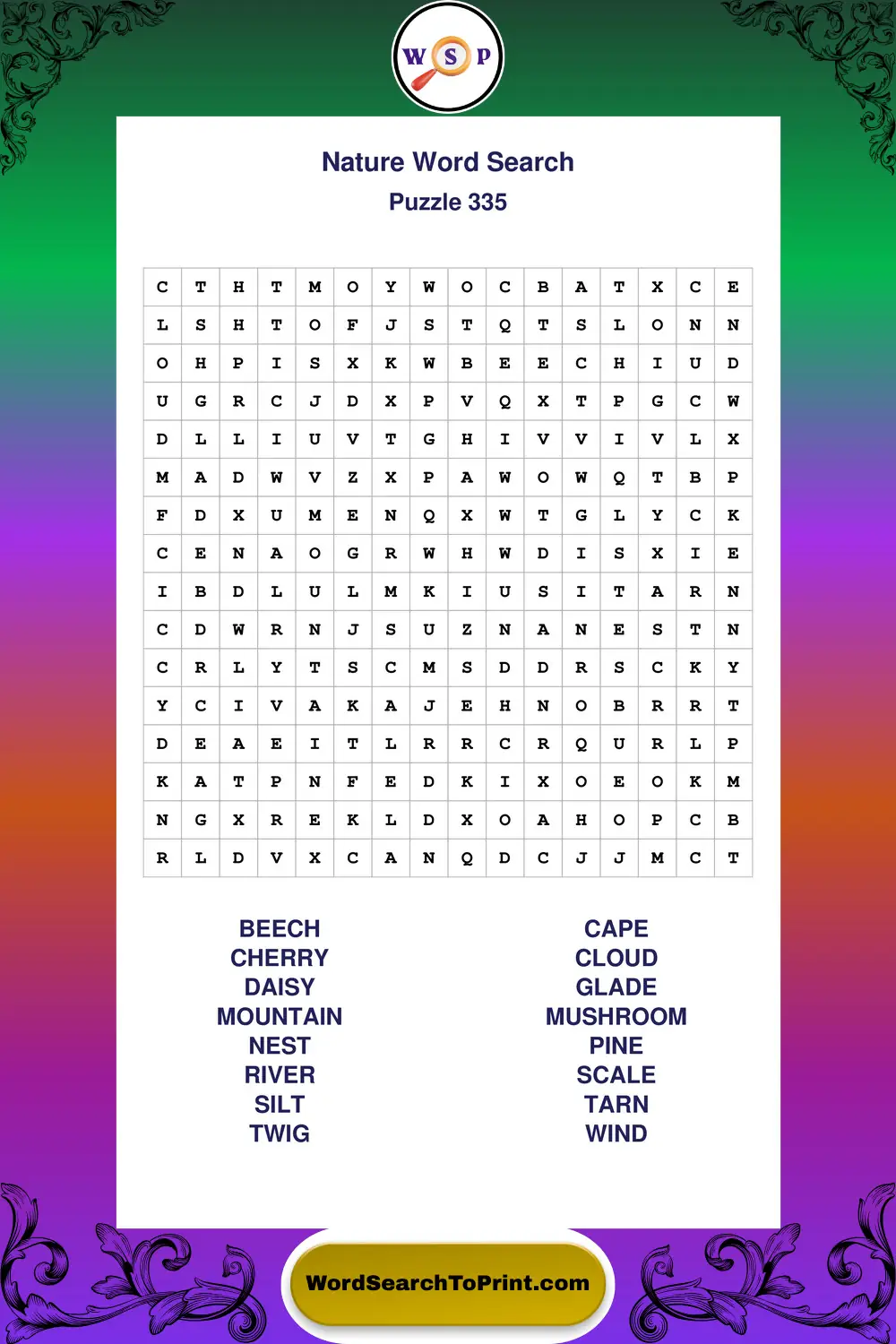 Nature Word Search Puzzle 335