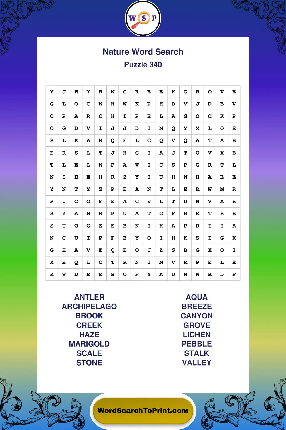Nature Word Search Puzzle 340