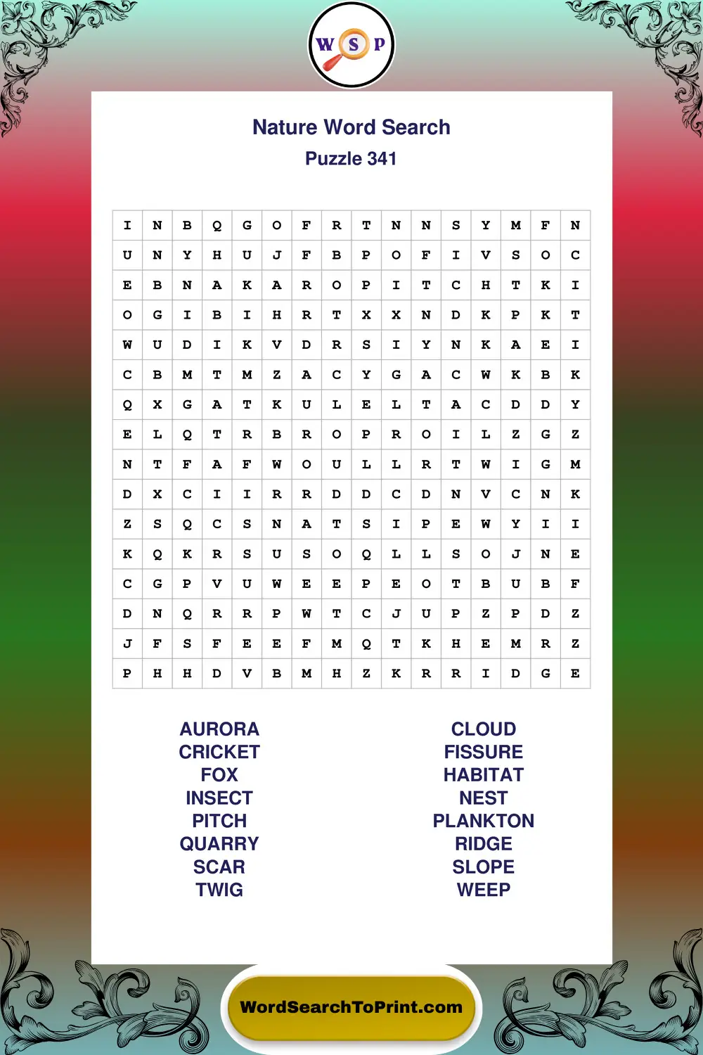 Nature Word Search Puzzle 341