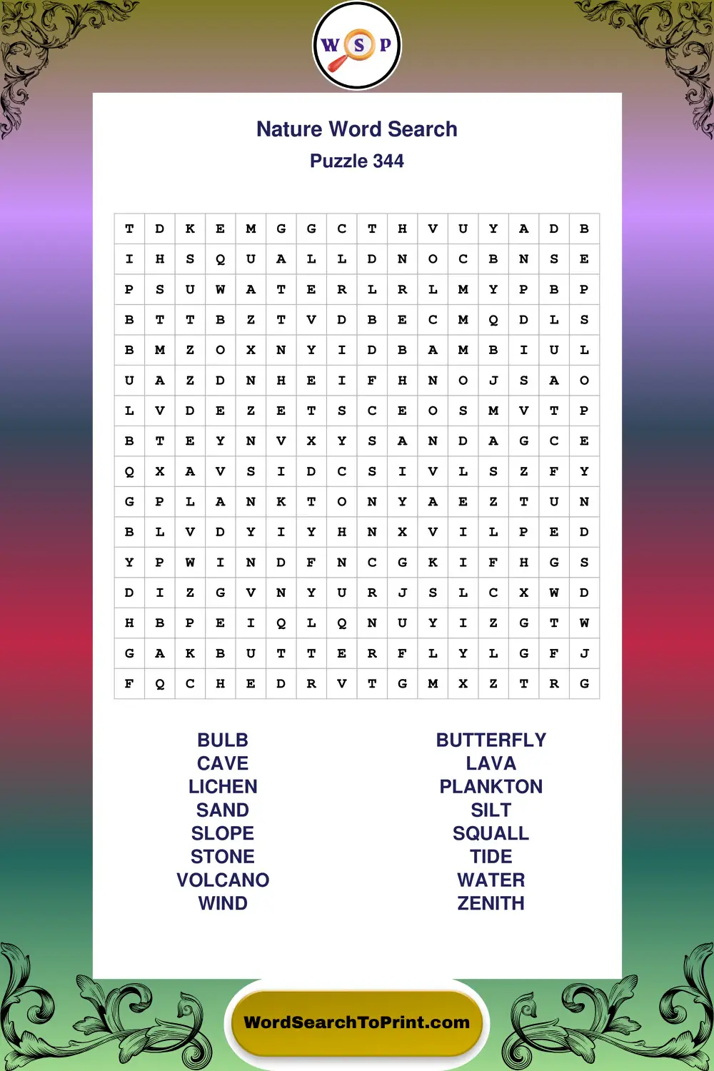 Nature Word Search Puzzle 344
