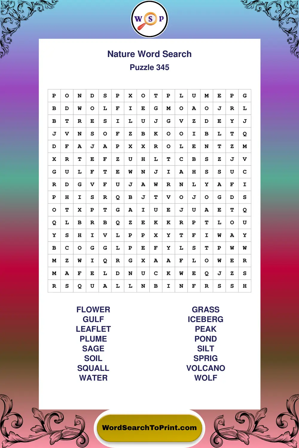 Nature Word Search Puzzle 345