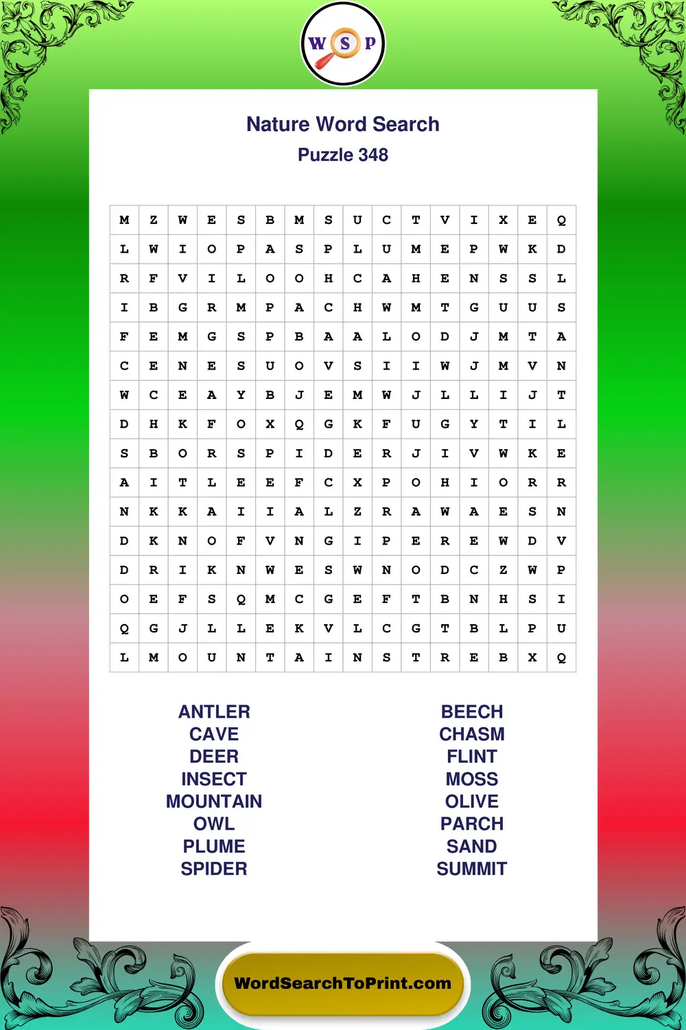 Nature Word Search Puzzle 348