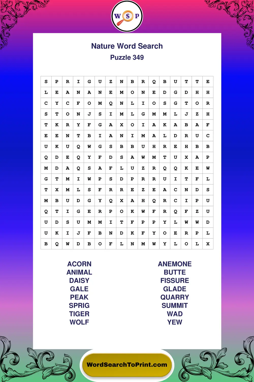 Nature Word Search Puzzle 349