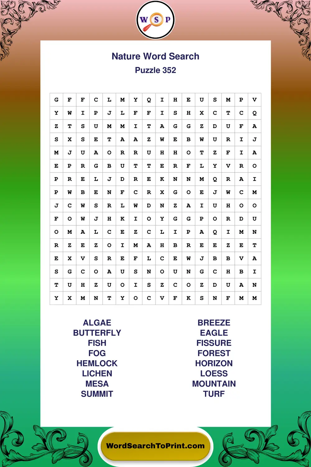 Nature Word Search Puzzle 352