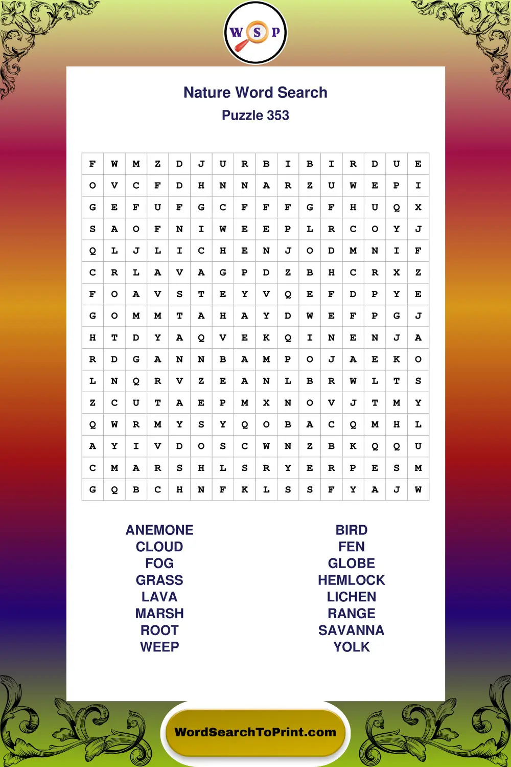 Nature Word Search Puzzle 353