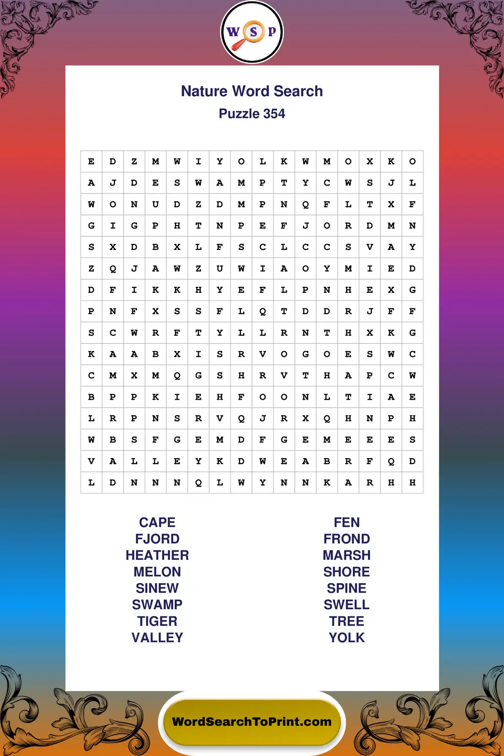 Nature Word Search Puzzle 354