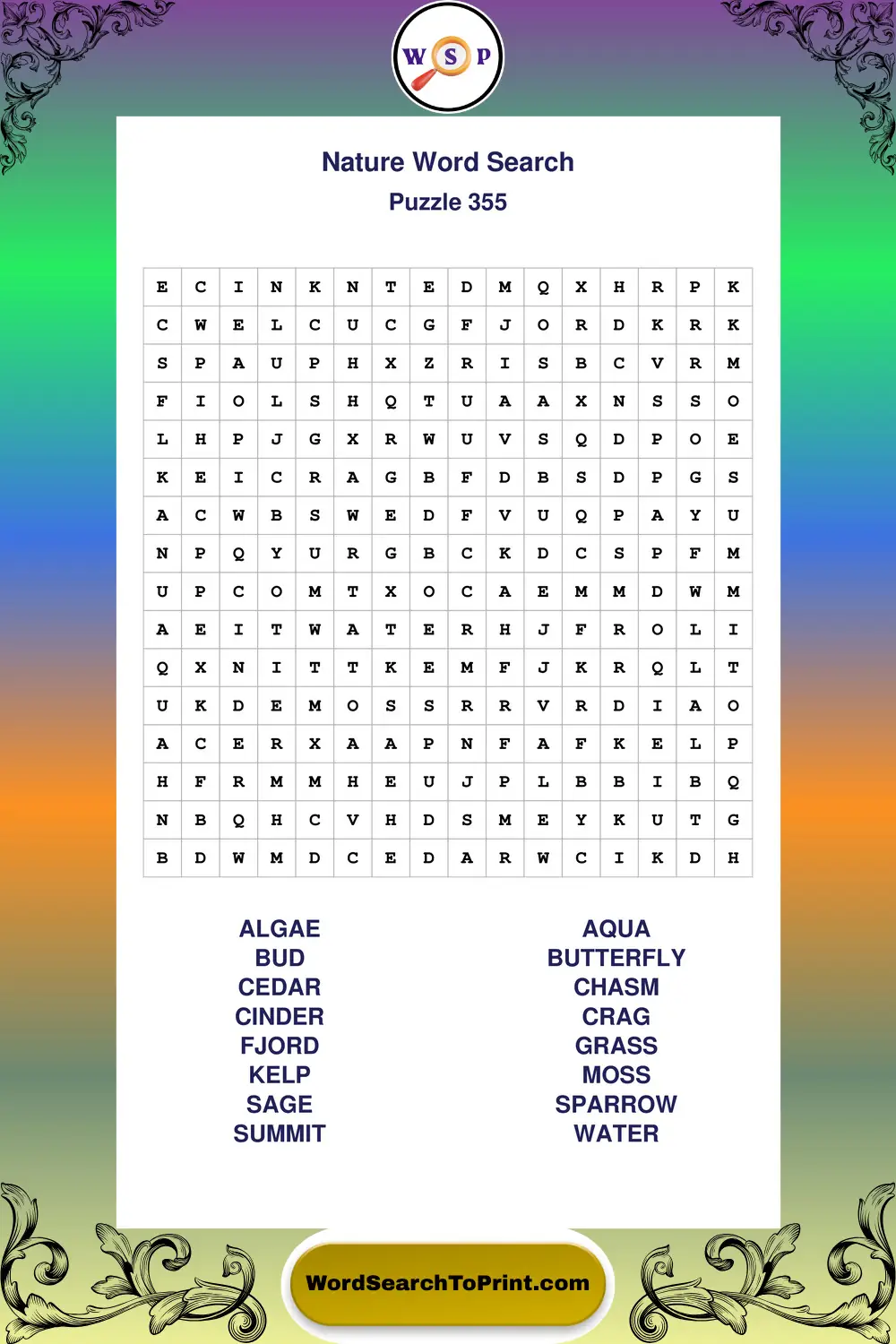 Nature Word Search Puzzle 355