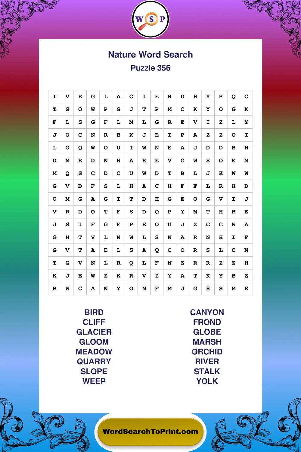Nature Word Search Puzzle 356