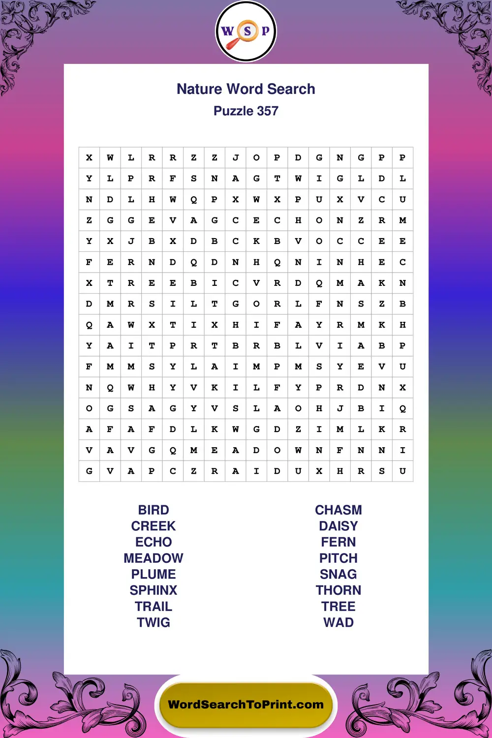 Nature Word Search Puzzle 357