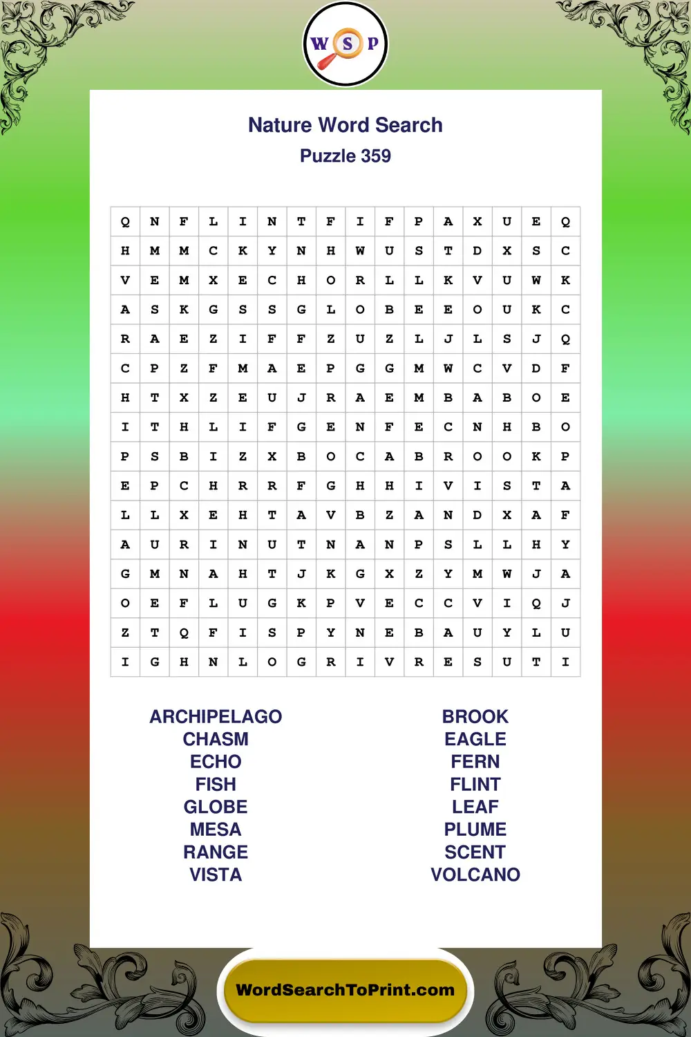 Nature Word Search Puzzle 359