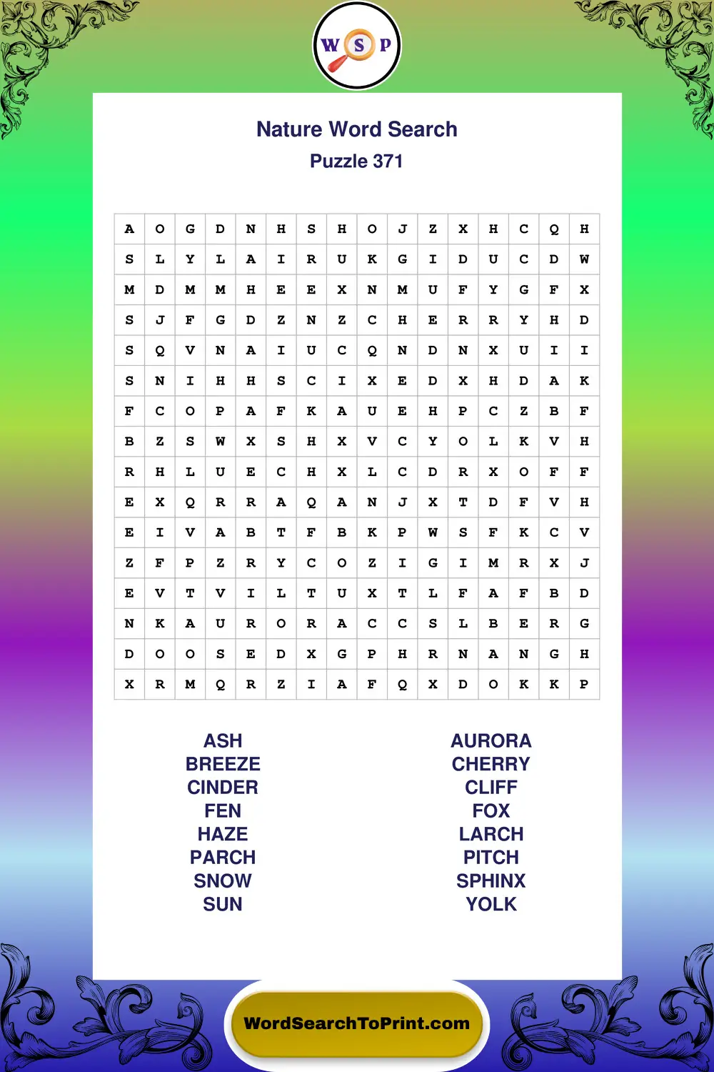Nature Word Search Puzzle 371