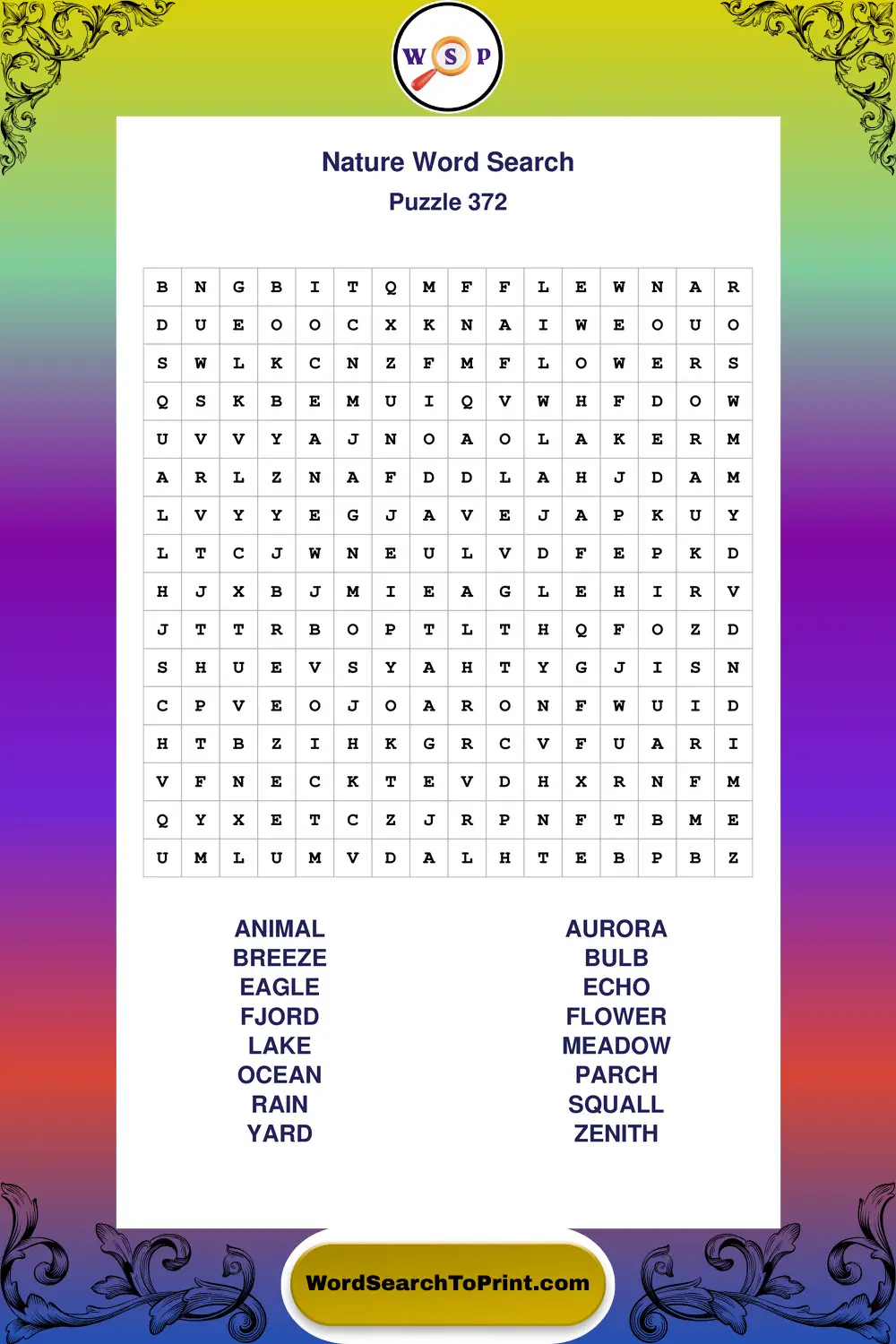 Nature Word Search Puzzle 372