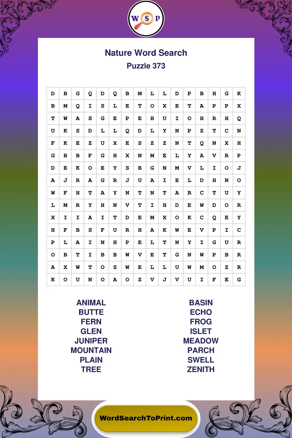 Nature Word Search Puzzle 373