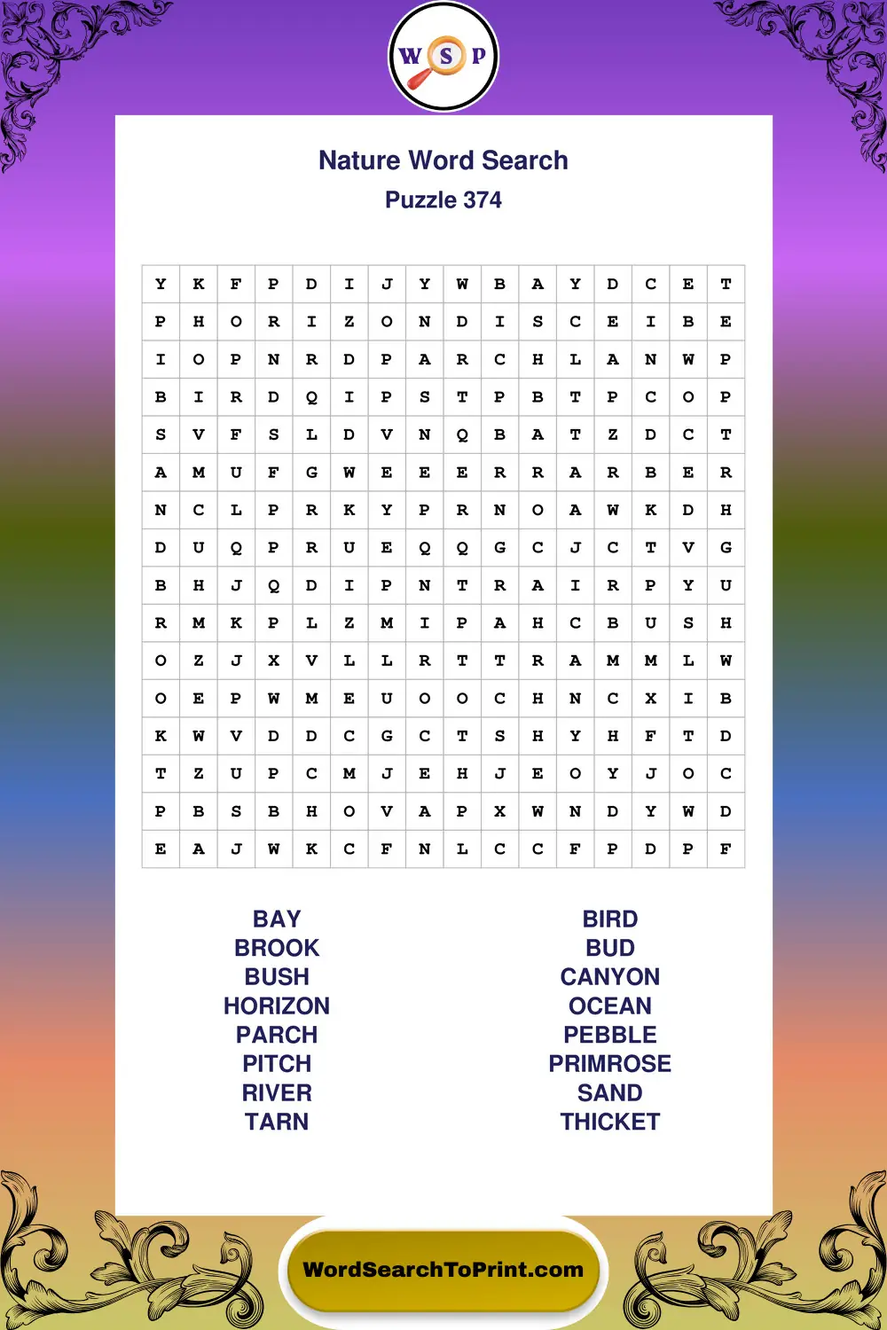 Nature Word Search Puzzle 374