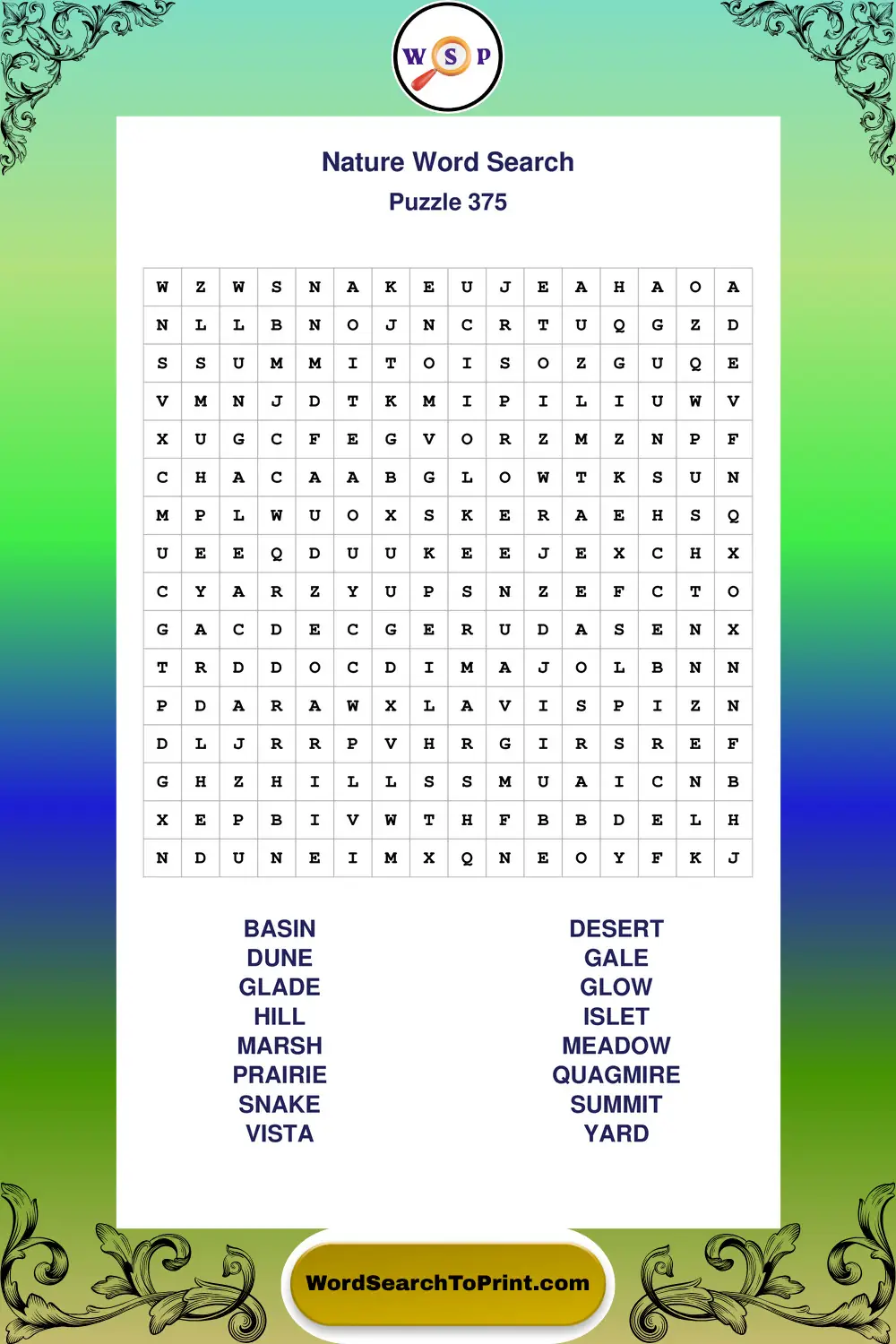Nature Word Search Puzzle 375