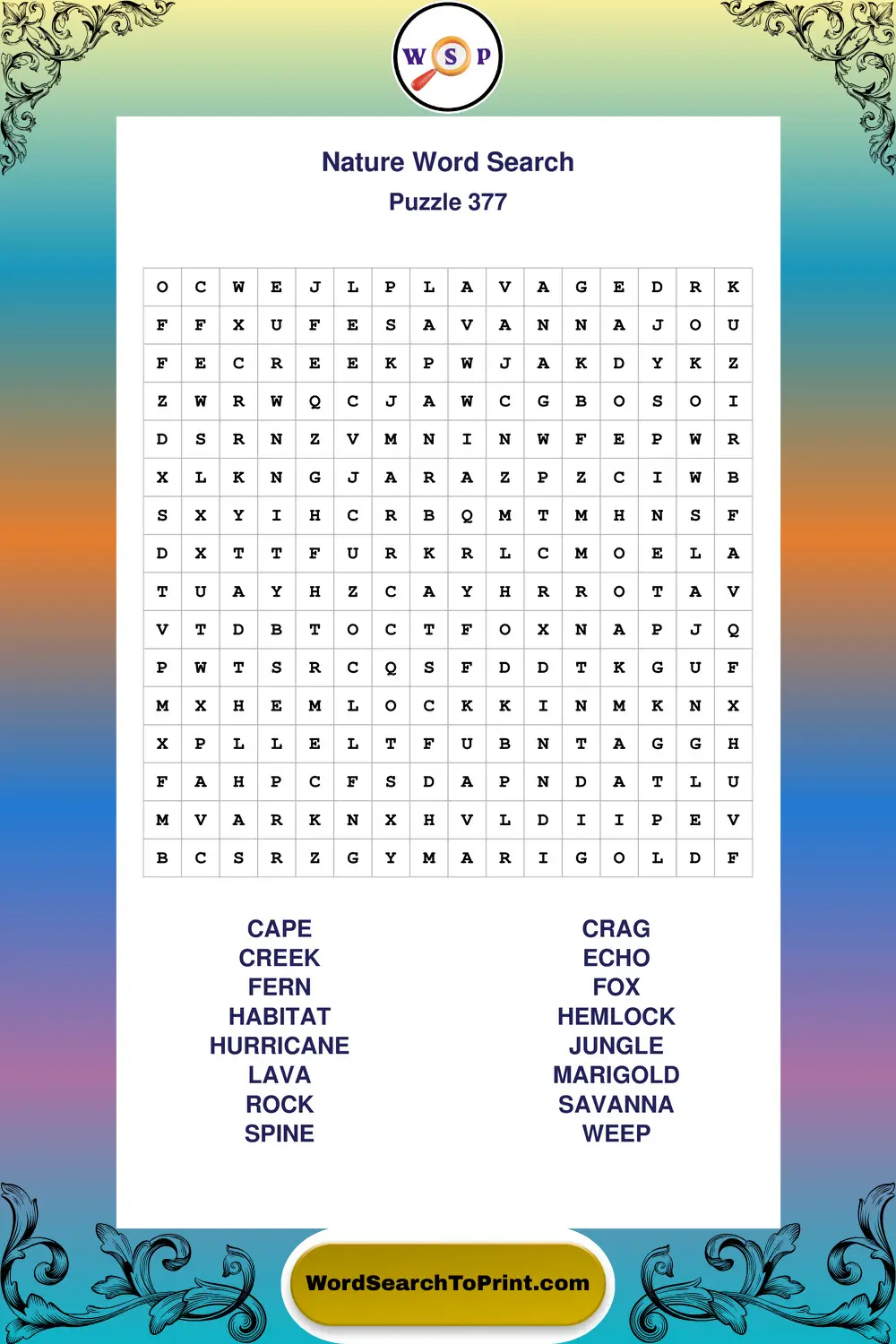 Nature Word Search Puzzle 377