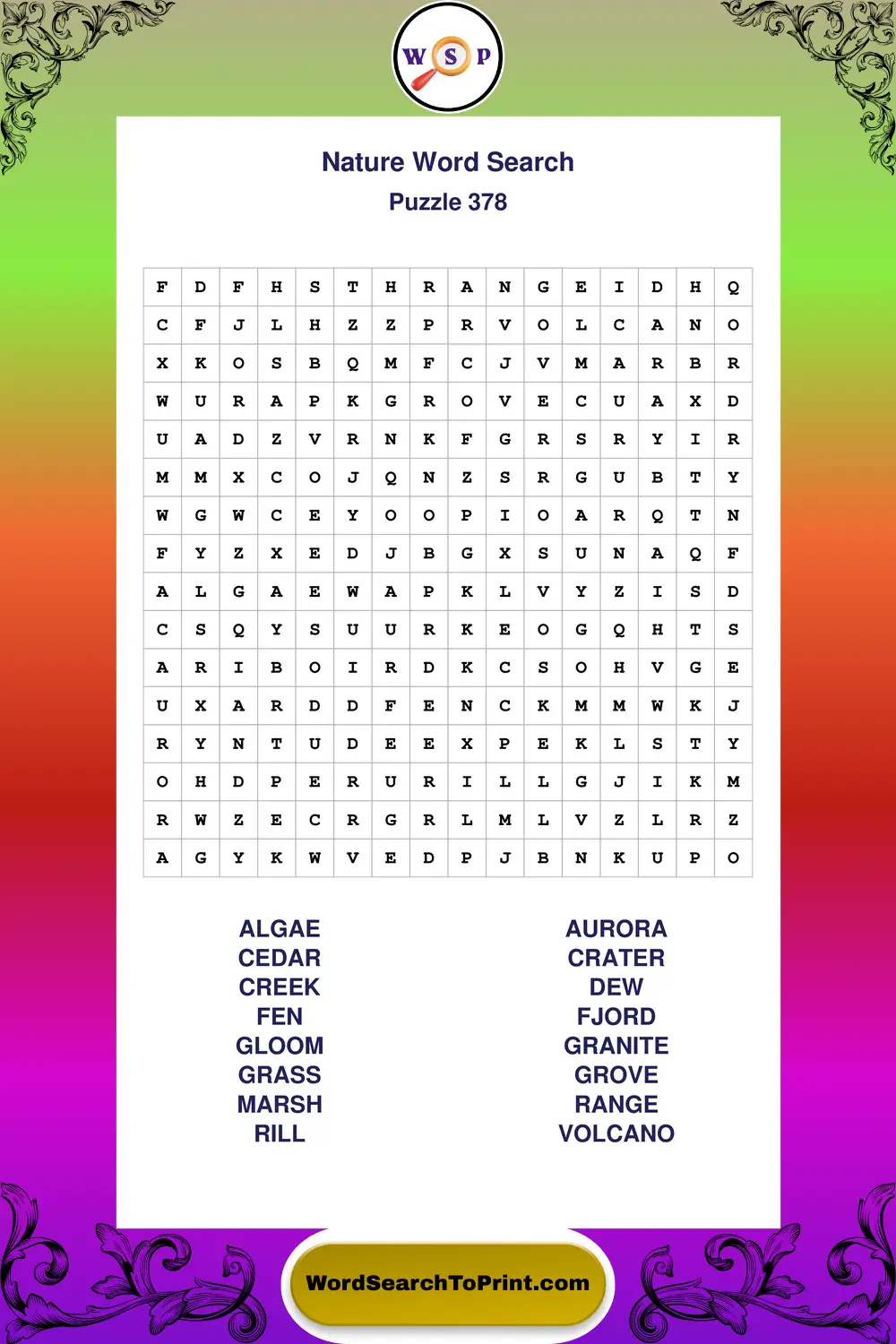 Nature Word Search Puzzle 378