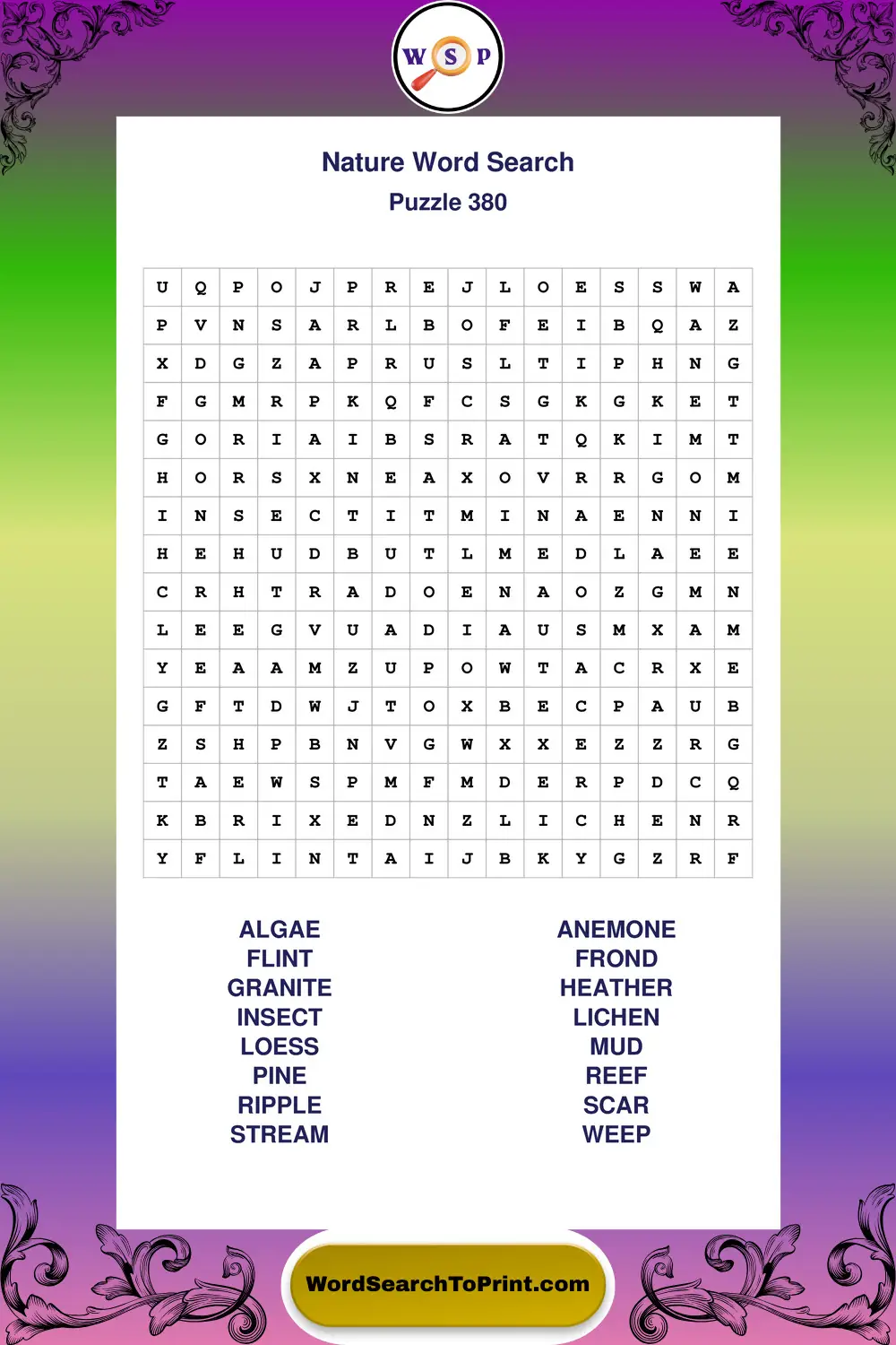 Nature Word Search Puzzle 380