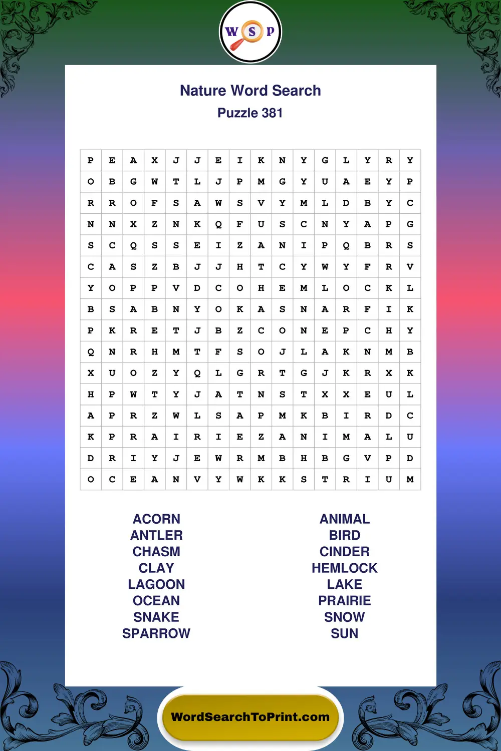 Nature Word Search Puzzle 381