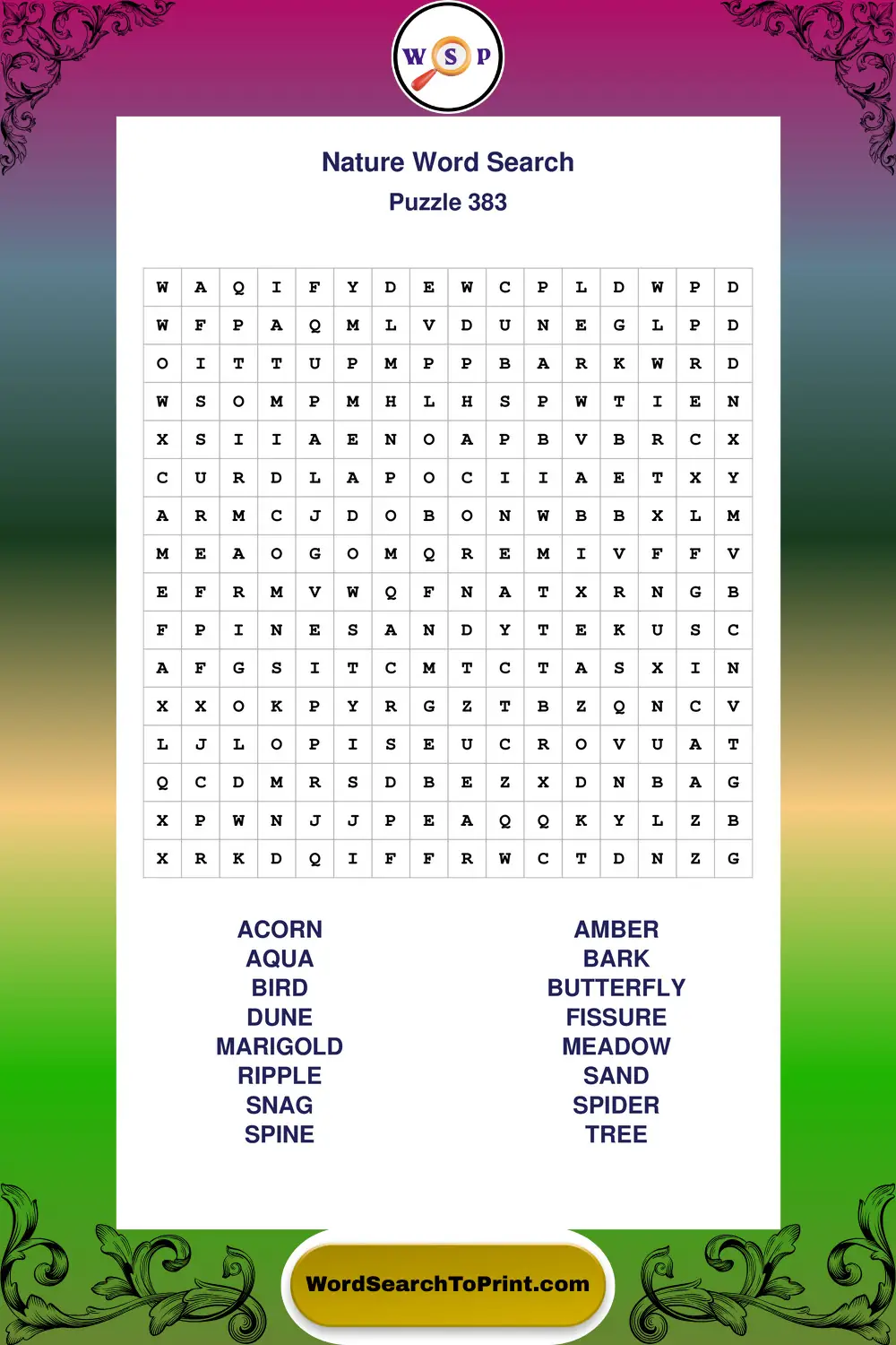 Nature Word Search Puzzle 383