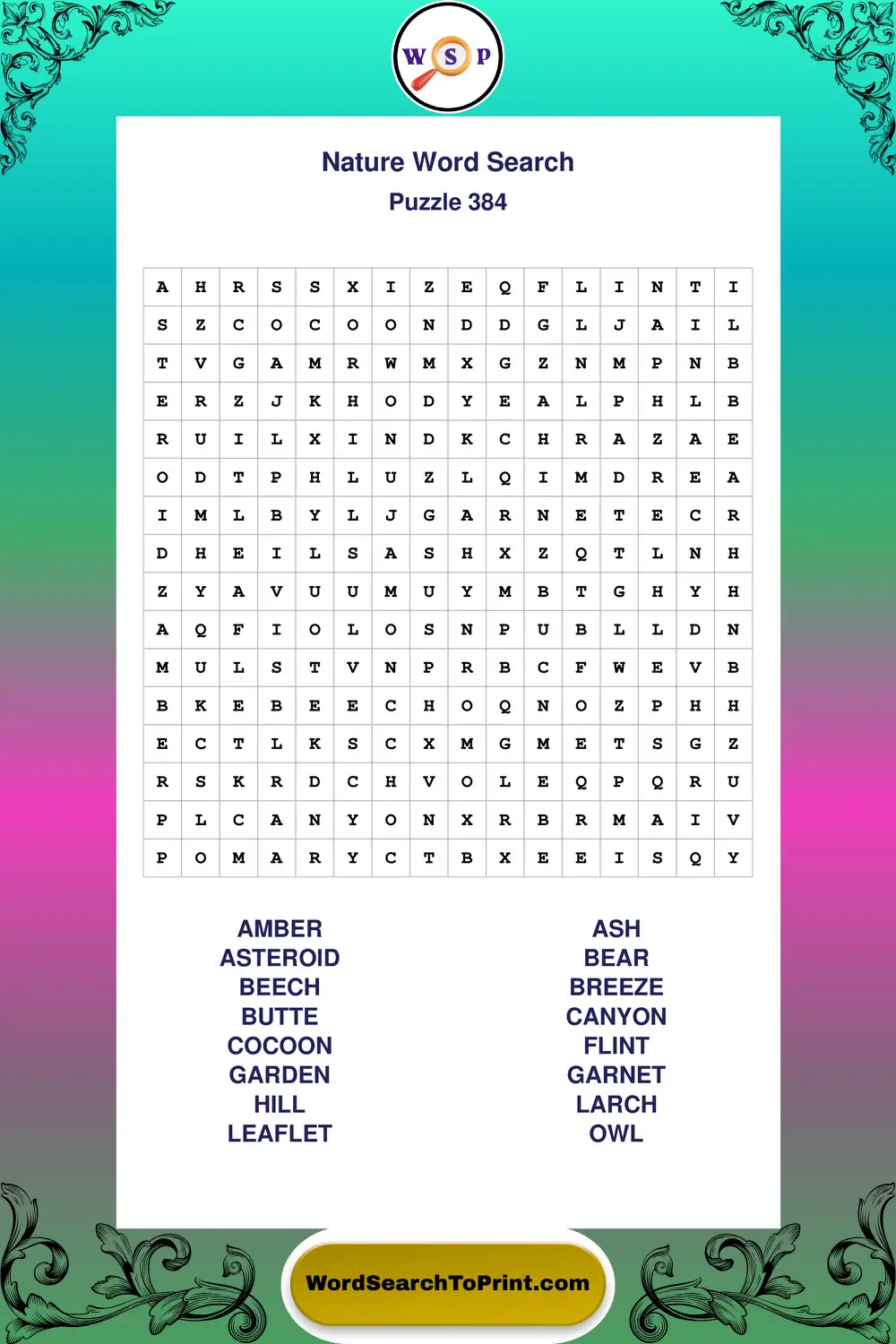 Nature Word Search Puzzle 384