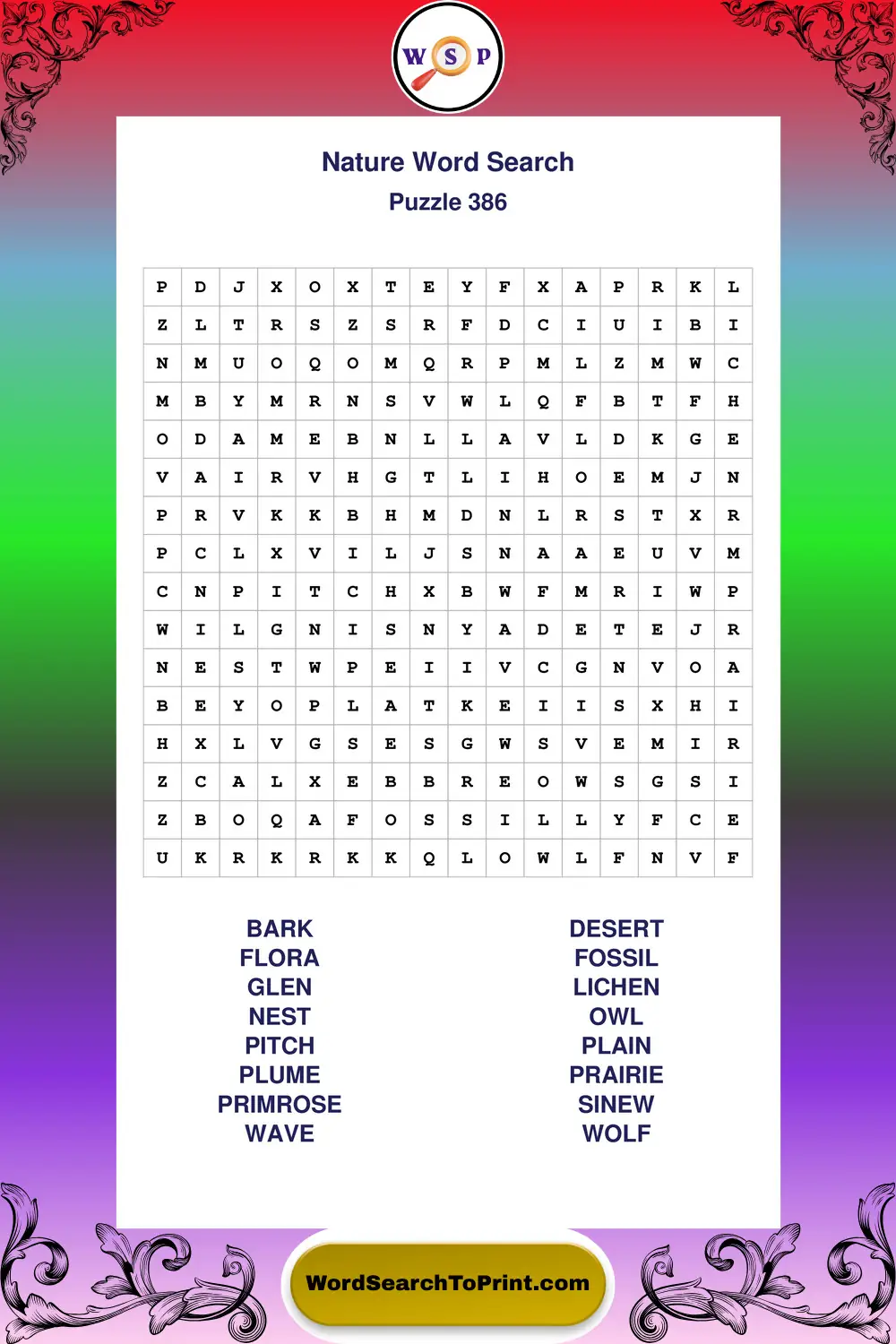 Nature Word Search Puzzle 386