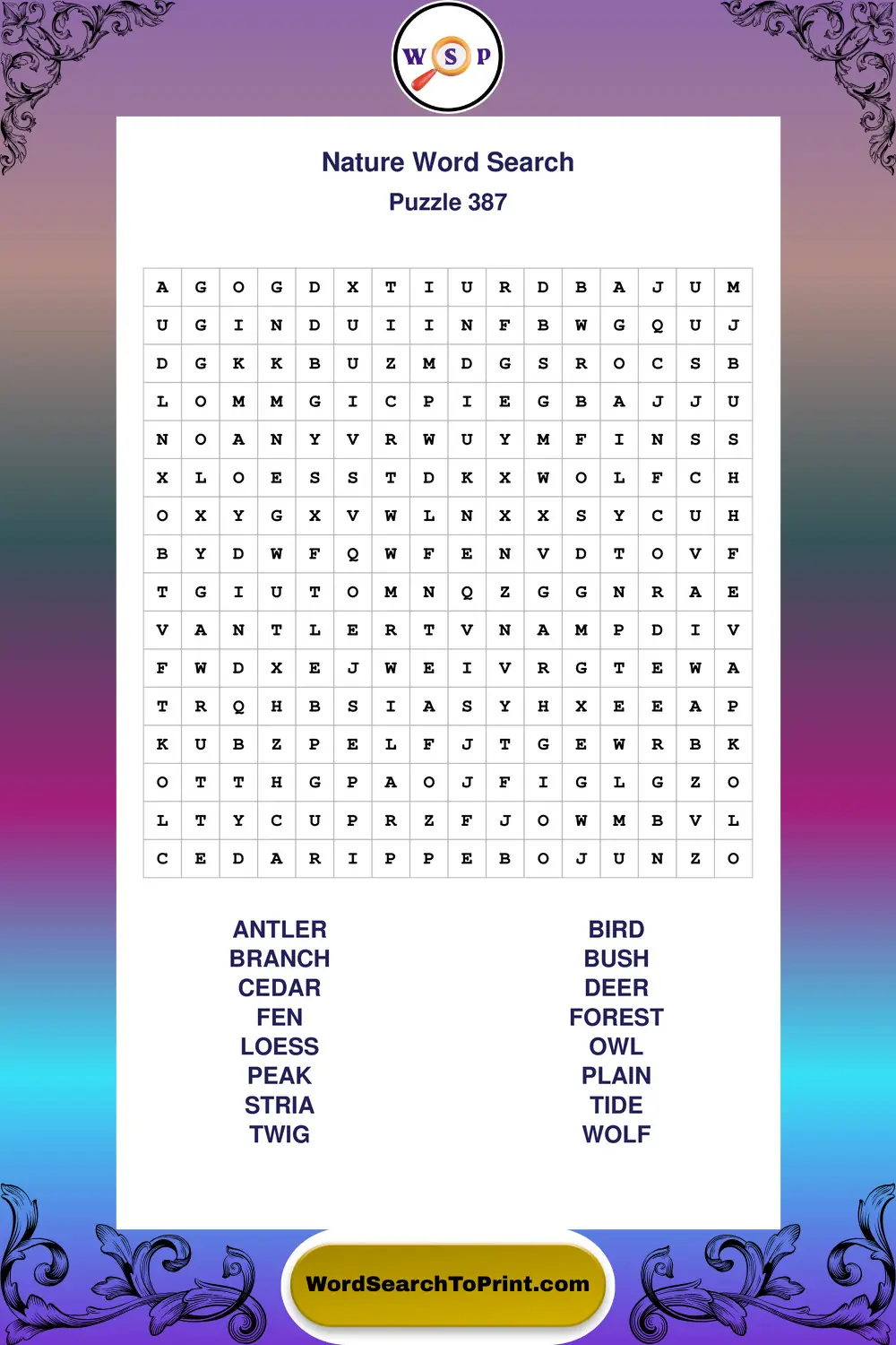 Nature Word Search Puzzle 387
