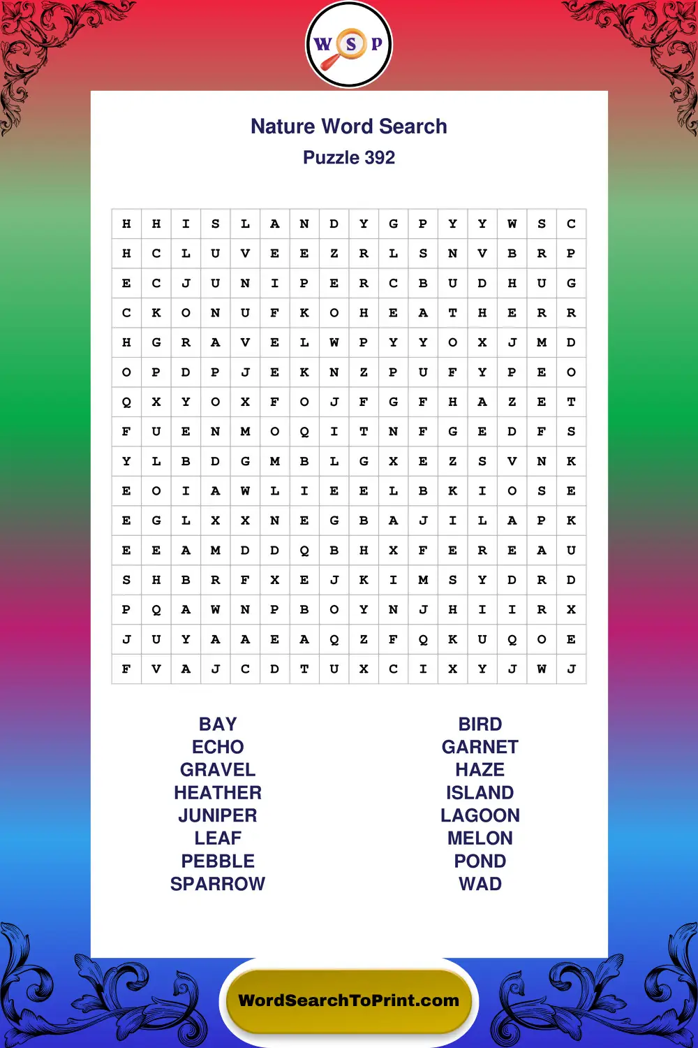 Nature Word Search Puzzle 392