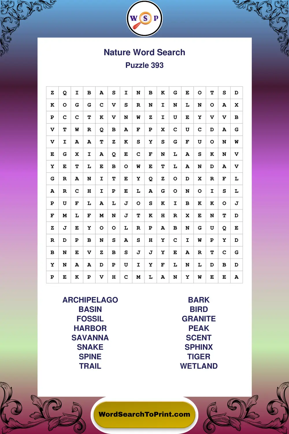 Nature Word Search Puzzle 393