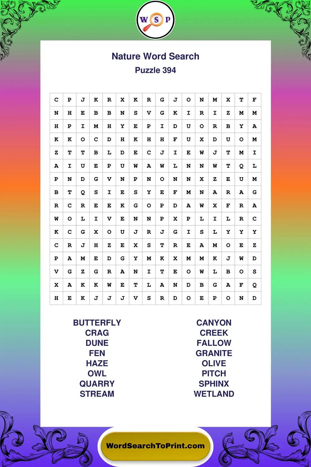 Nature Word Search Puzzle 394