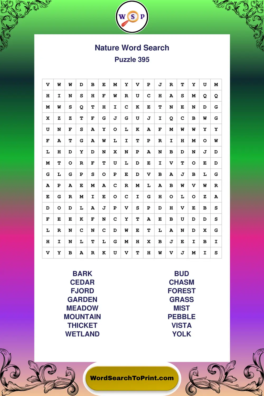 Nature Word Search Puzzle 395