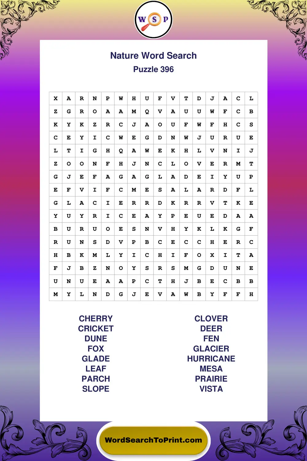 Nature Word Search Puzzle 396
