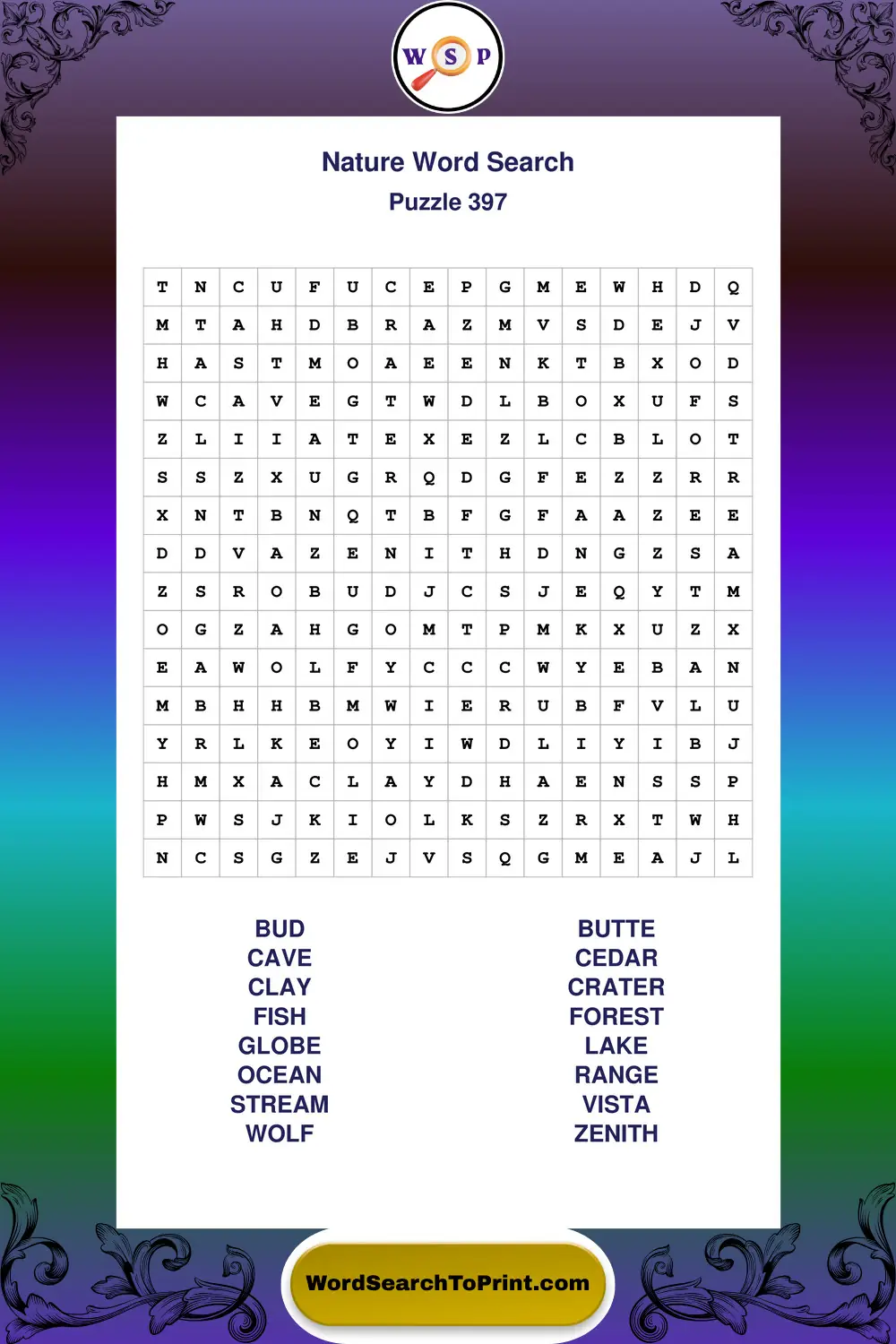 Nature Word Search Puzzle 397
