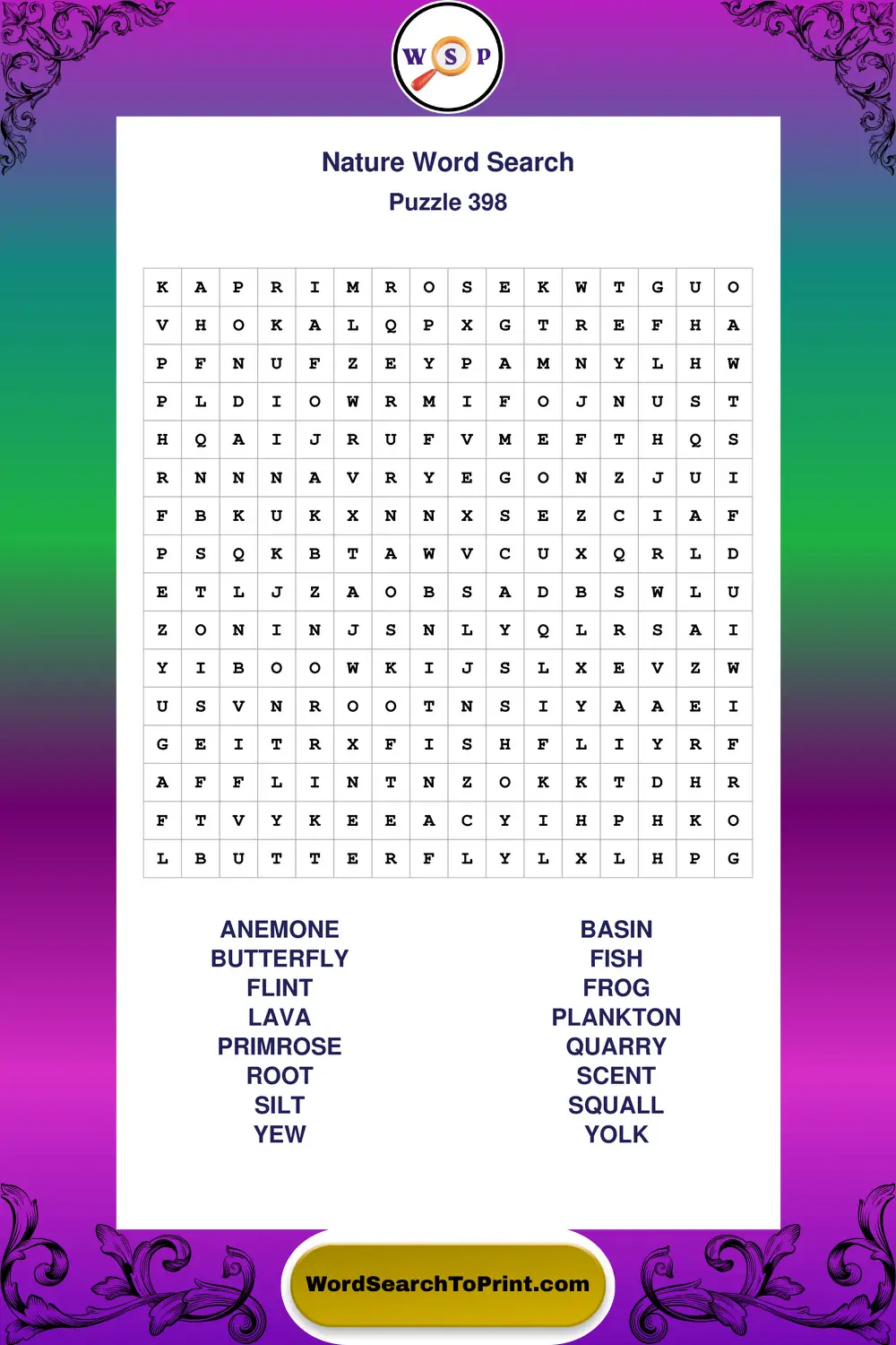 Nature Word Search Puzzle 398