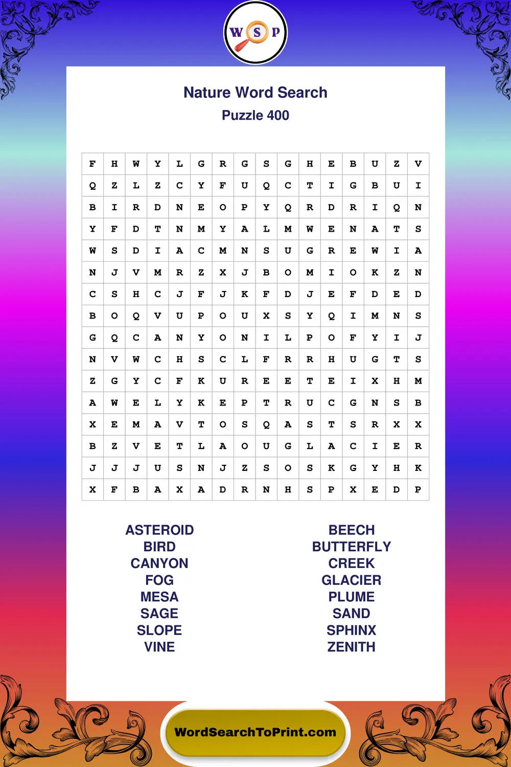 Nature Word Search Puzzle 400