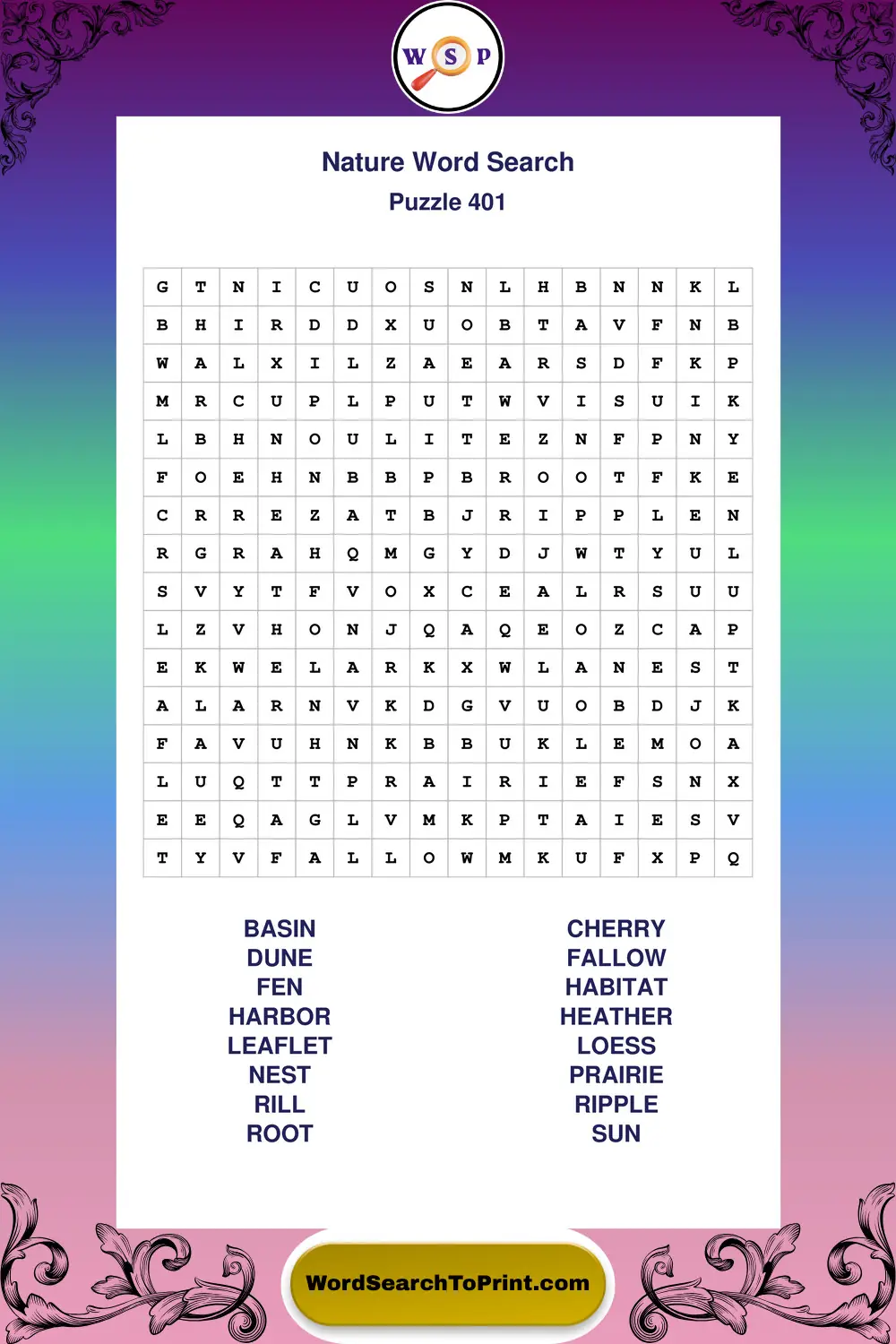 Nature Word Search Puzzle 401