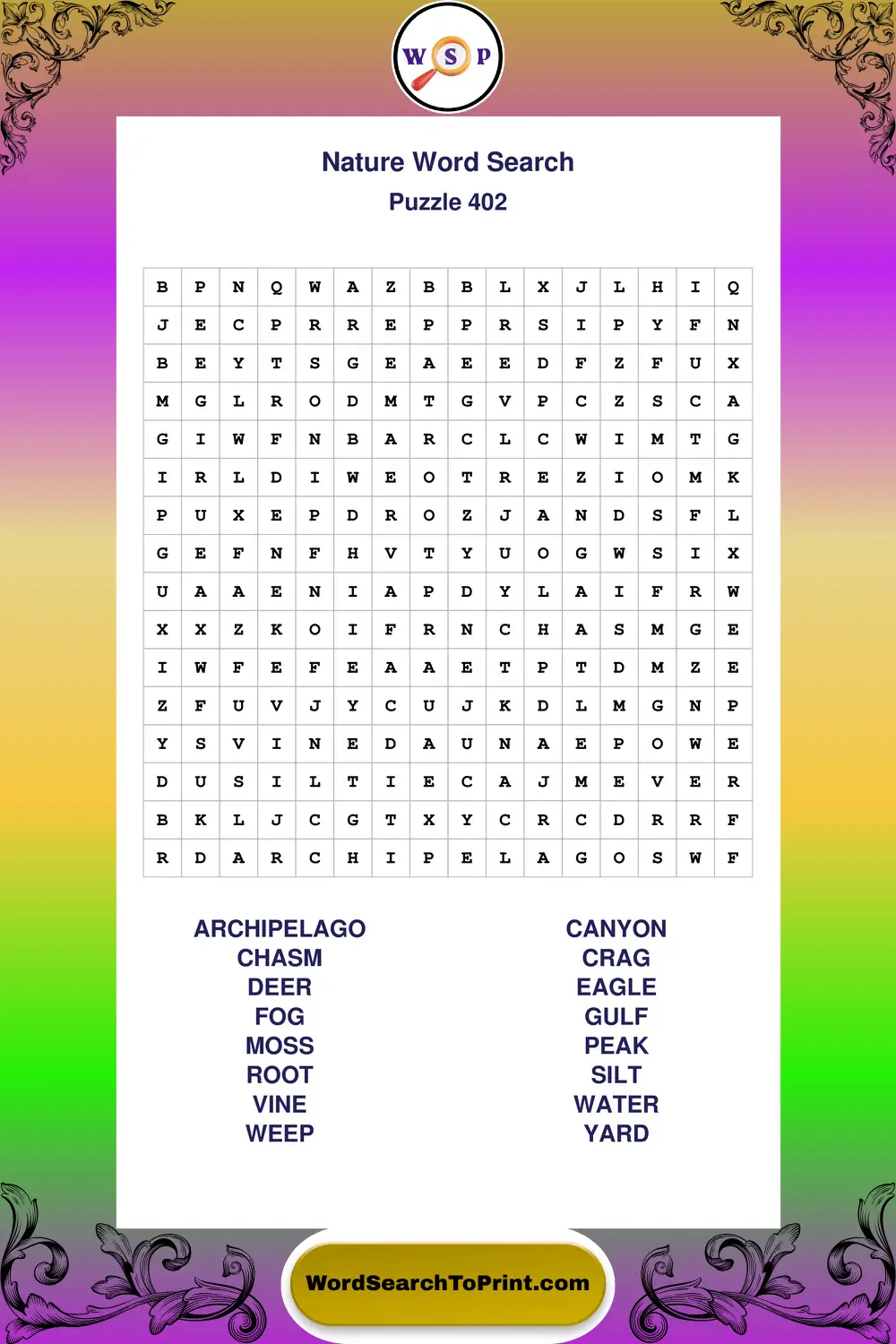 Nature Word Search Puzzle 402