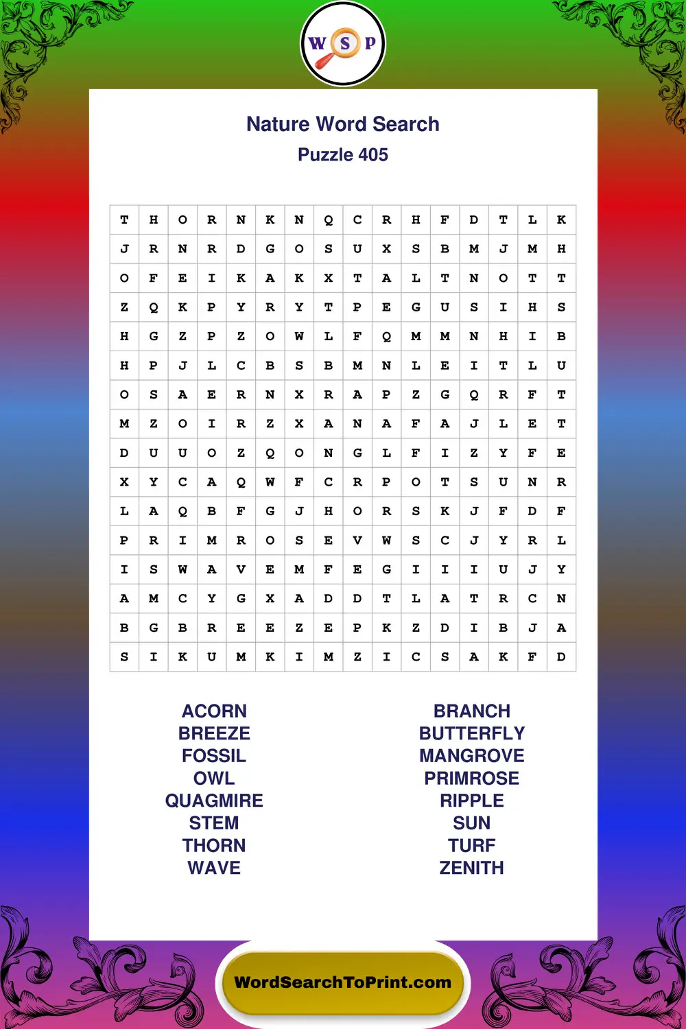 Nature Word Search Puzzle 405
