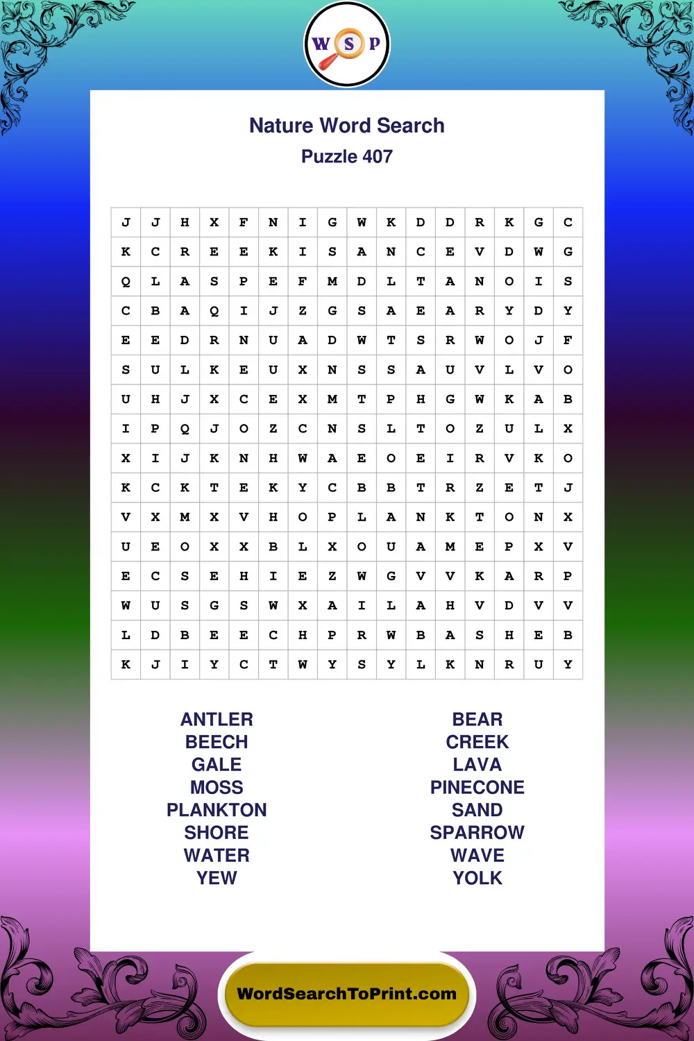 Nature Word Search Puzzle 407