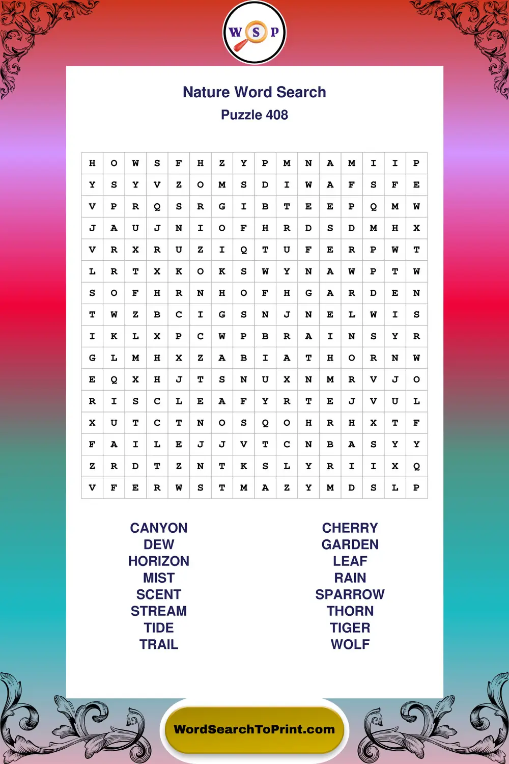 Nature Word Search Puzzle 408