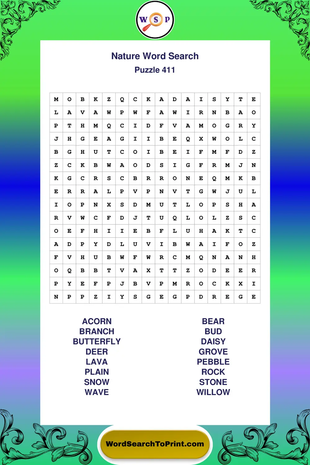 Nature Word Search Puzzle 411