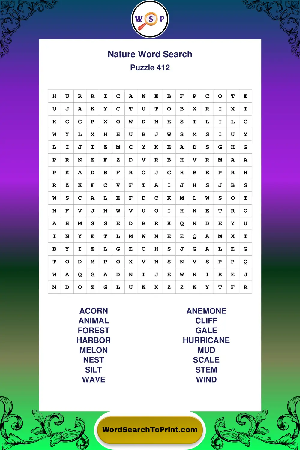 Nature Word Search Puzzle 412