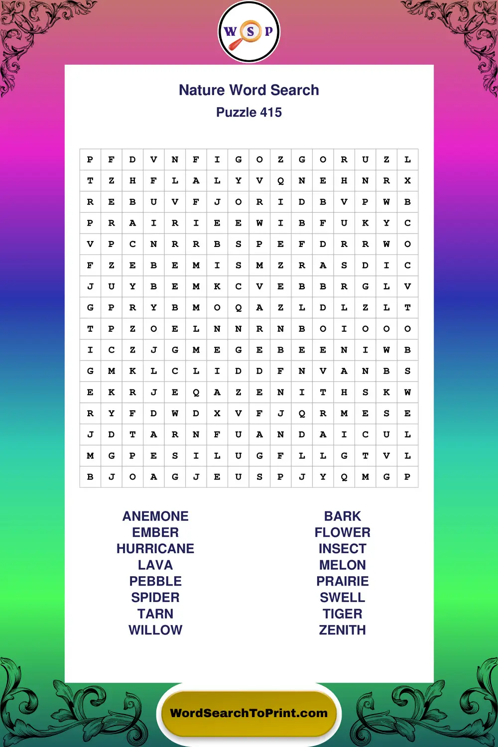 Nature Word Search Puzzle 415