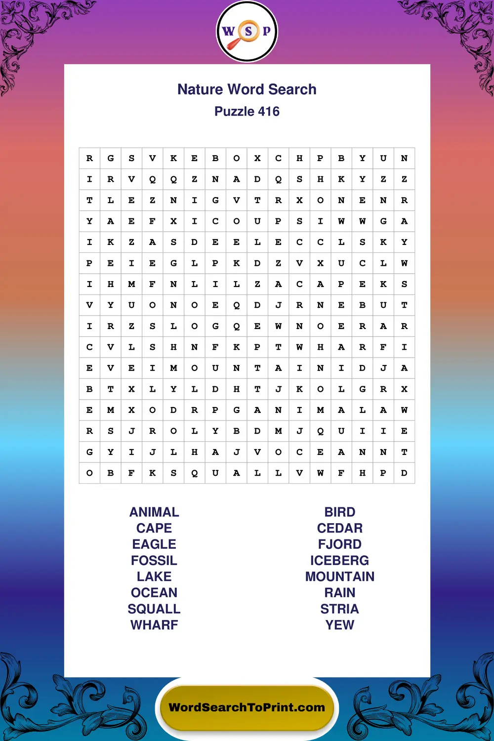 Nature Word Search Puzzle 416