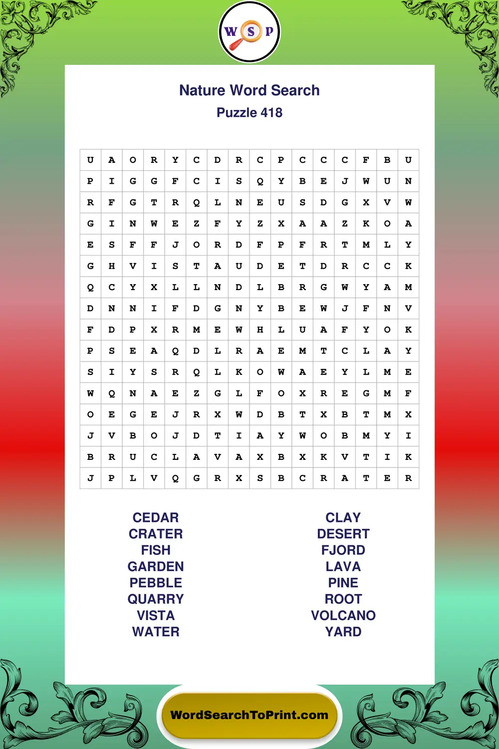 Nature Word Search Puzzle 418