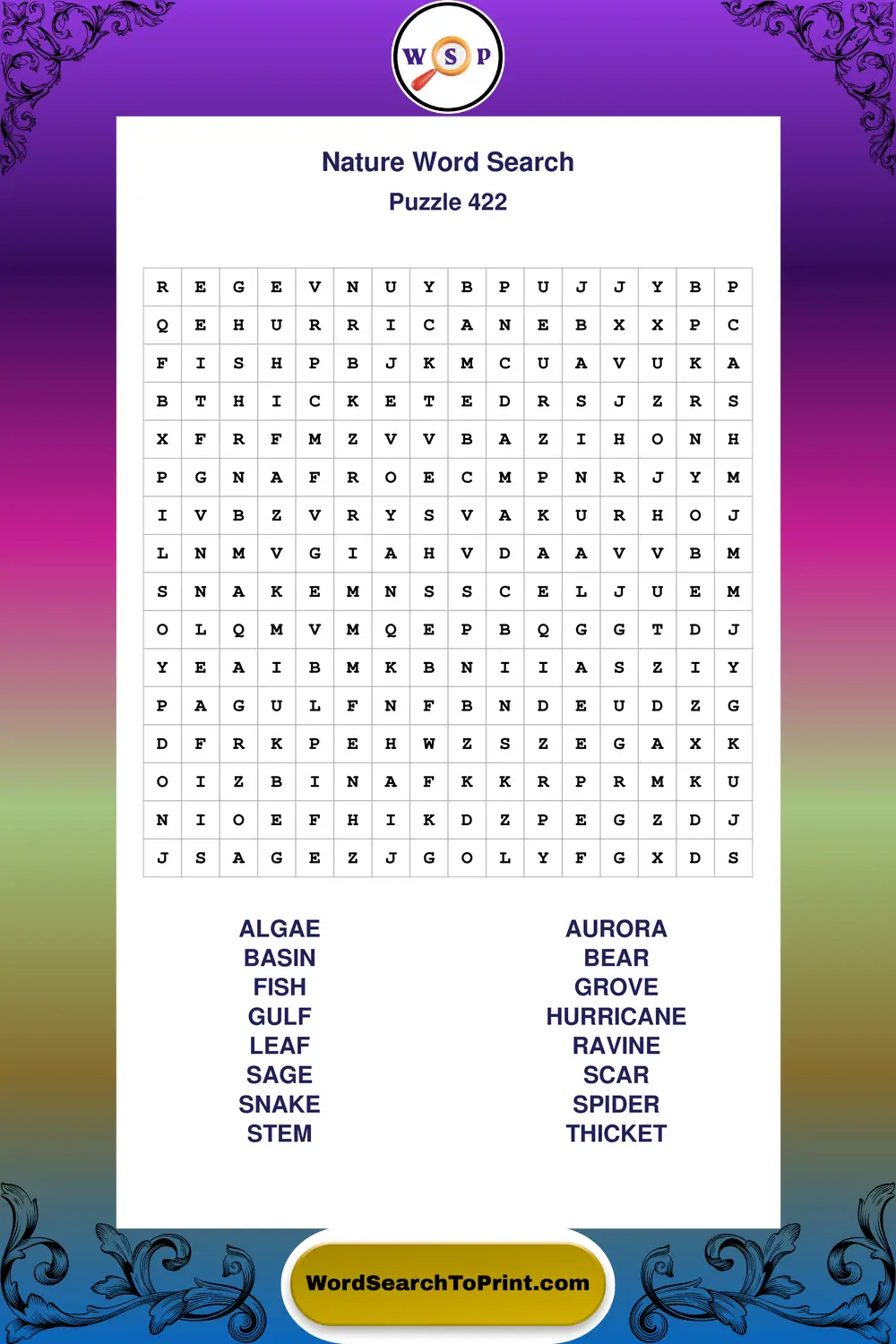 Nature Word Search Puzzle 422