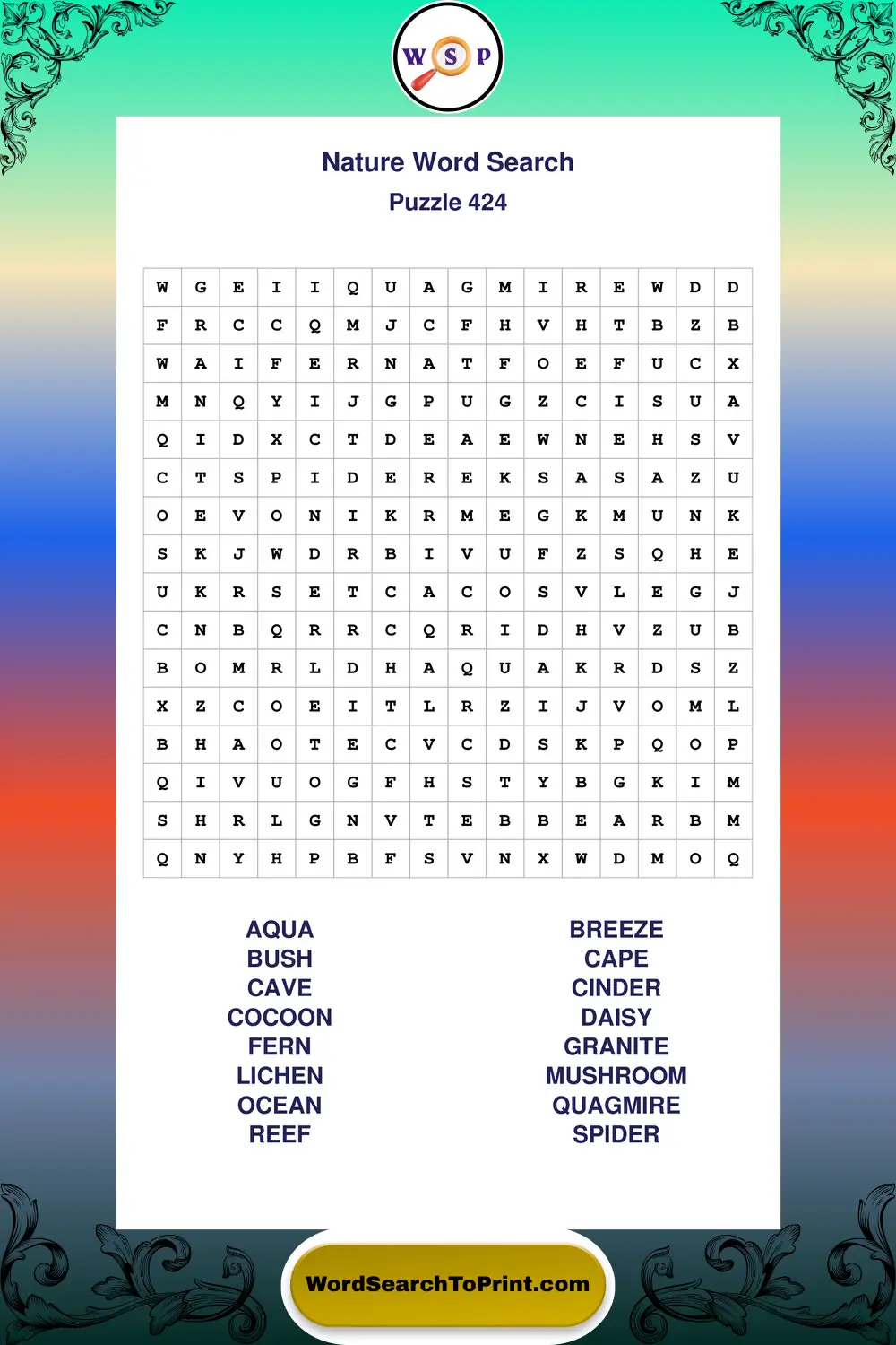 Nature Word Search Puzzle 424